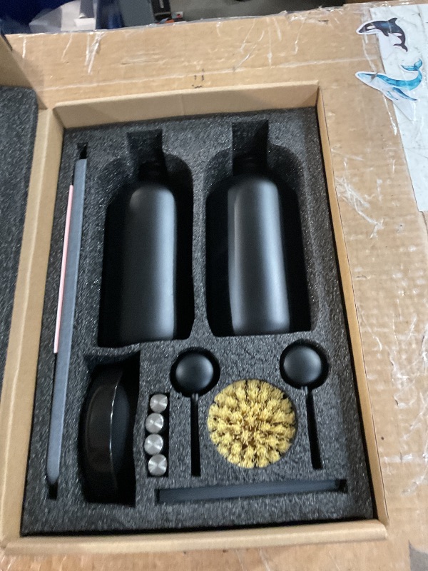 Photo 1 of [Luxury] Kitchen Soap Dispenser Set - 16OZ Black Glass Bottle, Stainless Steel Pump, Instant Dry Tray, Waterproof Labels, Non-Slip Silicone Pad, and Dish Brush | Upgrade for Your Kitchen and Bathroom
