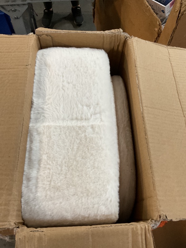 Photo 1 of GREENSTELL Vanity Stool Chair with Storage and Folding Back, 13.4" x 15" x 30" Square Faux Fur Soft Ottoman, 4 Metal Legs with Anti-Slip Feet, Furry Padded Seat for Makeup, Bedroom, White