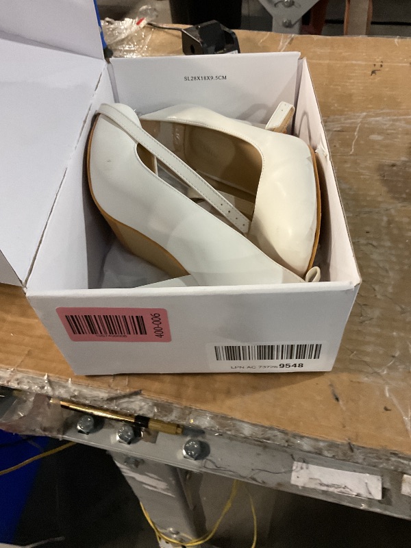 Photo 1 of (used)(see images) Women's Ankle Strap Pumps Closed Toe Block High Heel Round Toe Mary Jane Shoes Matte White 24.29cm Insole - US 7.5