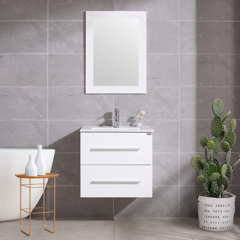 Photo 1 of (used item)(see all images) Bathroom Vanity Set Two Drawers Storage Cabinet with Ceramic Vessel Sink and Mirror Combo 
