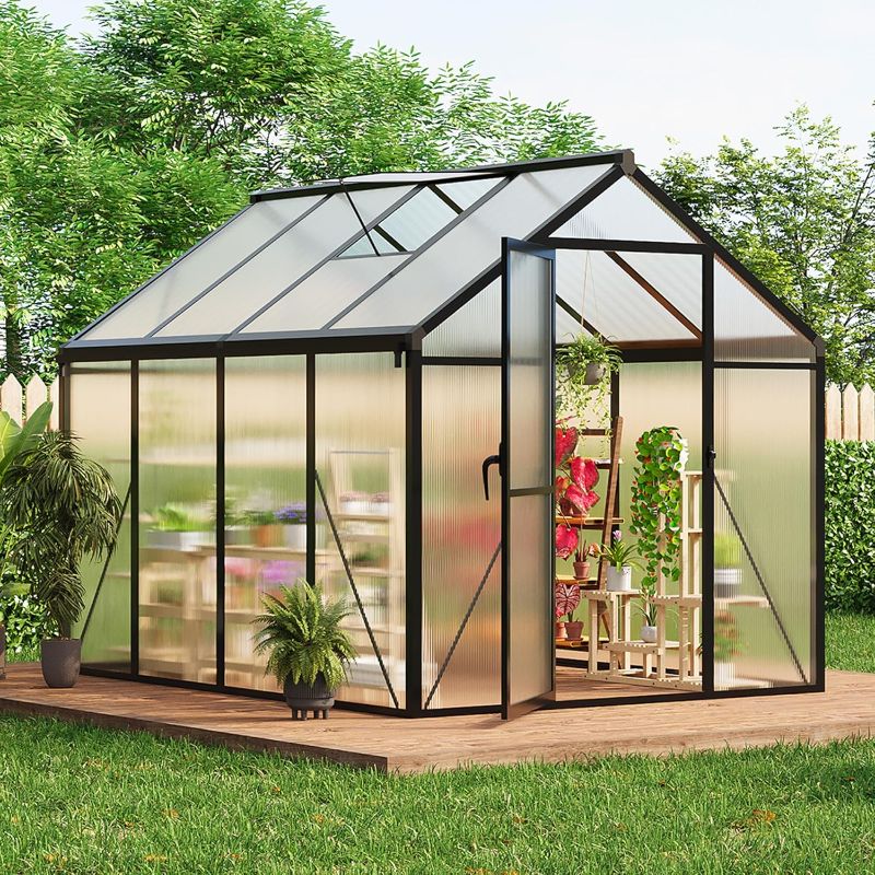 Photo 1 of ***BOX 2/3***6 x 8 FT Greenhouse, Greenhouses for Outside, Polycarbonate Greenhouse with Aluminum Frame, Lockable Door and Ajustable Roof Vent for Backyard, Green Houses for Outside Garden Backyard, Patio
