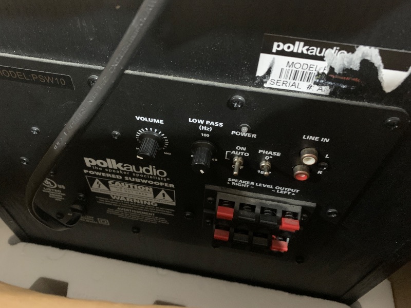 Photo 1 of ***(HEAVILY USED/ MINOR DAMAGE)***Polk Audio PSW10 10" Powered Subwoofer – Power Port Technology, Up to 100 Watts, Big Bass in Compact Design, Easy Setup with Home Theater Systems, Timbre-Matched with Monitor & T-Series Polk Speakers