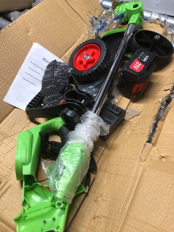 Photo 1 of (used)(missing pieces) String Trimmer, Battery Powered, 15" Trimmer for Weeds and Grass with Rapid Reload, Split Shaft