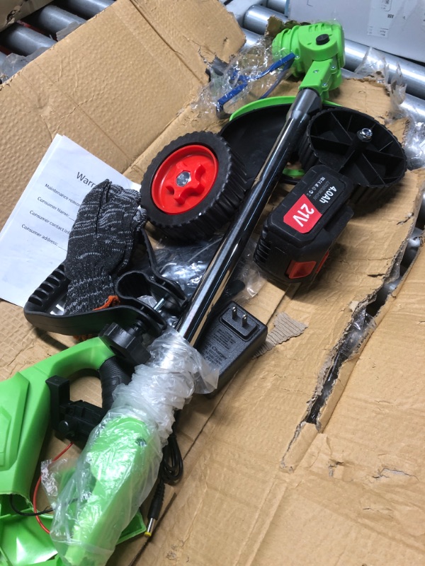 Photo 1 of (used)(missing pieces) String Trimmer, Battery Powered, 15" Trimmer for Weeds and Grass with Rapid Reload, Split Shaft