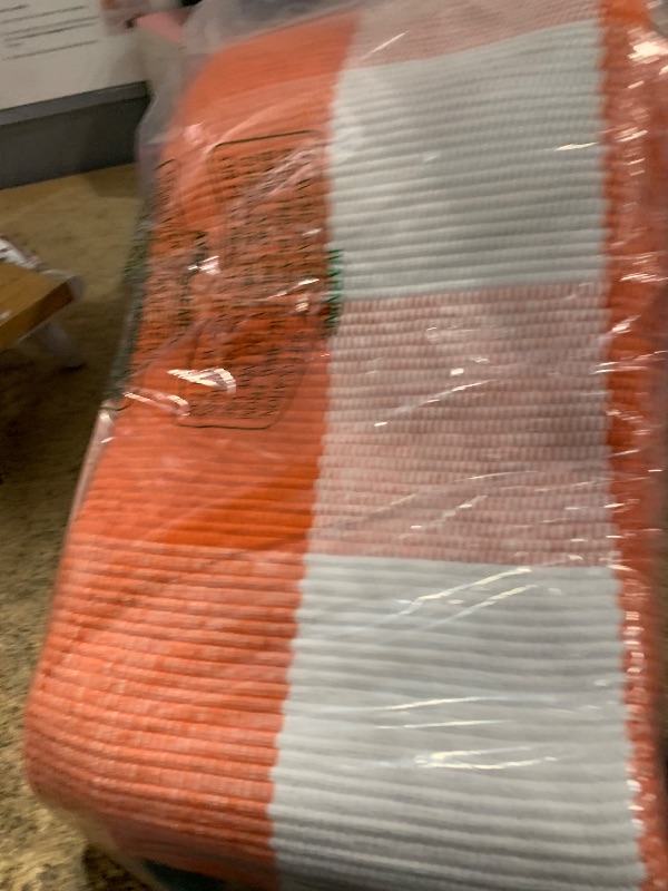 Photo 1 of ???Fall Plaid Area Rug 4x6 Ft, Orange and White Buffalo Check Large Farmhouse Cotton Rug, Hand-Woven Washable Indoor Outdoor Carpet for Halloween Thanksgiving Autumn Porch Patio Decor