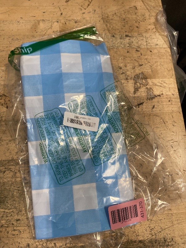 Photo 1 of Blue Gingham Tablecloth, Disposable Plastic Light Blue Checkered Table Cloth, Blue & White Plaid Table Cover for Outdoor Picnic, Wedding, Baby & Bridal Shower, Birthday Party (54 x 108 Inch)