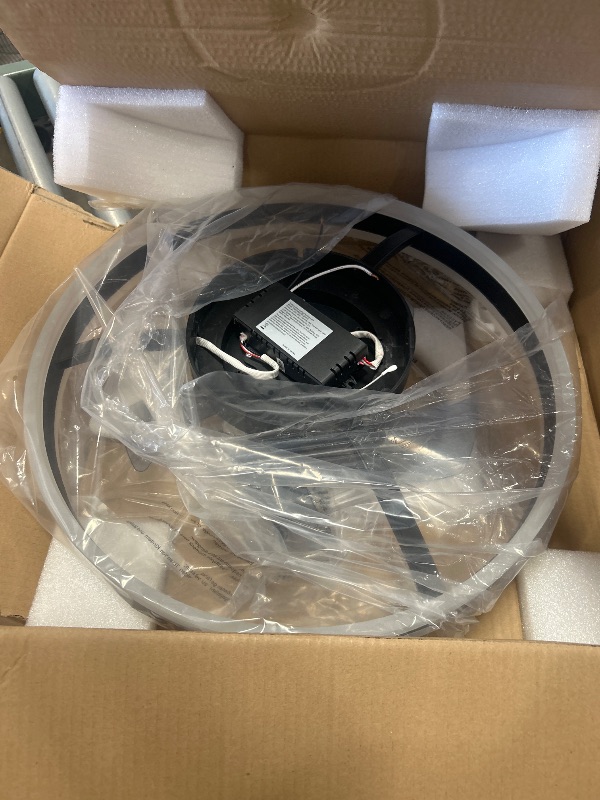 Photo 1 of **Parts Only** ZMISHIBO Low Profile Ceiling Fans with Lights and Remote, 20 Inch Flush Mount Ceiling Fan with Light, 3000K-6000K Dimmable Fandelier LED Fan Light, 6 Wind Speeds Black Ceiling Fans for Bedroom