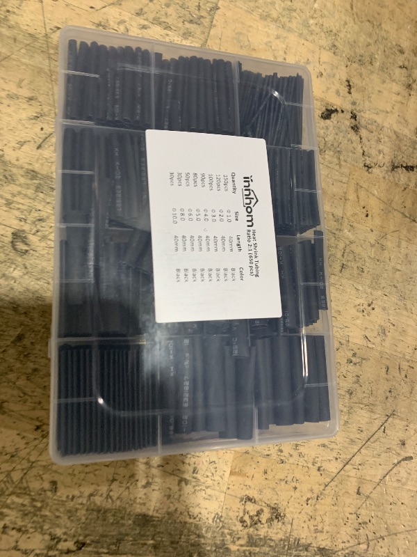 Photo 1 of 650pcs Heat Shrink Tubing Black innhom Heat Shrink Tube Wire Shrink Wrap UL Approved Ratio 2:1 Electrical Cable Wire Kit Set Long Lasting Insulation Protection, Safe and Easy, Eco-Friendly Material