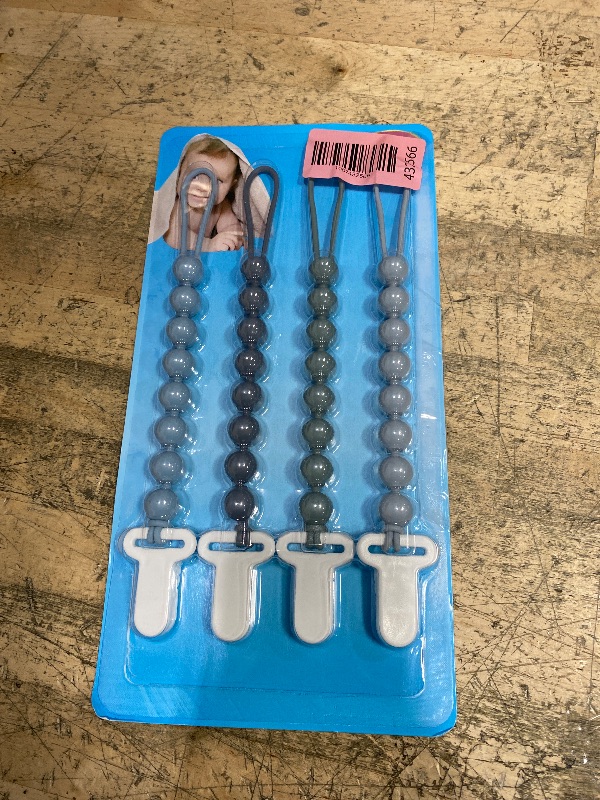 Photo 1 of 4-Pack Silicone Pacifier Clips with One-Piece Beads for Baby Boys and Girls - Flexible and Rust-Free Holders for Teething Relief and Baby Essentials, Safe for Newborns (Grey)