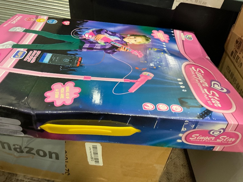 Photo 1 of **FOR PARTS/ NON-FUNCTIONAL** TAKIHON Guitar and Microphone Set for Kids,Guitar Toys with Music&Colorful Light,Adjustable Height Microphone with Stand,Karaoke Toys Gift for Boy,Girls,Toddlers(Red)-Upgraded