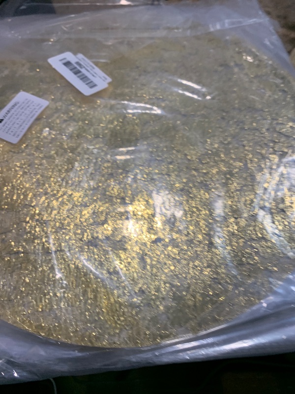 Photo 1 of 100 Piece Gold Placemats Disposable Round Table Mat 13 Inch Gold Foil Mesh Pressed Foil Paper Placemat Tablecloths Table Runner for Party Wedding Home Dinners Table Decor