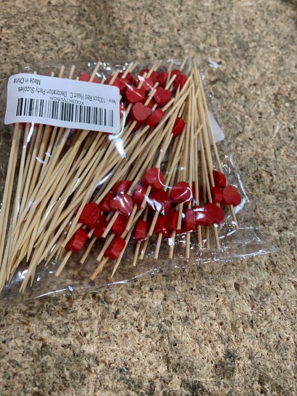 Photo 1 of 100pcs Red Heart Cocktail Picks 4.7" Long Fruit Sticks Food Toothpicks Sandwich Appetizer Charcuterie Skewers, Handmade of Bamboo Wood, for Birthday, Wedding, Valentines Day Decoration Party Supplies