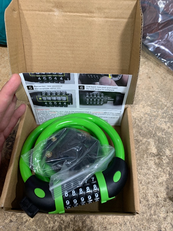 Photo 1 of ***LOCKED***NDakter Bike Lock, 4/5.6 Feet Bicycle Cable, High Security 5 Digit Resettable Combination Coiling Bicycle Lock, Heavy Duty Anti Theft Cable with Mounting Bracket, 1/2 Inch Diameter (4FT,Green-12mm)