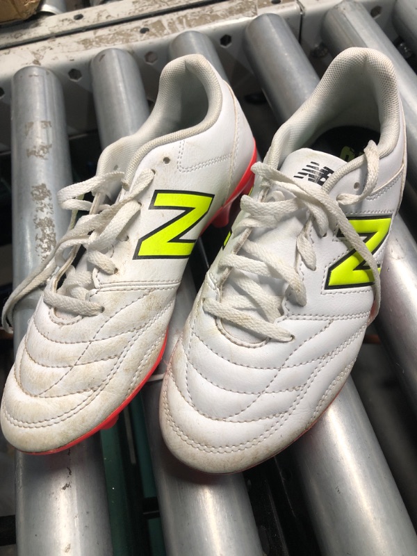 Photo 1 of (please see all images) New Balance 442 Academy FG V2 Soccer Shoe, White/Energy Red/Hi-Lite, 3.5 US Unisex Big Kid