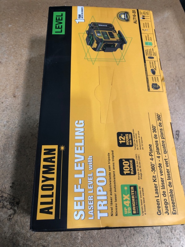 Photo 1 of **MISSING REMOTE**Laser Level with Tripod, Alloyman 4x360° Self Leveling Laser Level, Green Line Laser 4D Laser Leveler Tool with 2Pcs Lithium Batteries for Picture Hanging, Tile, Home Renovation, Indoor