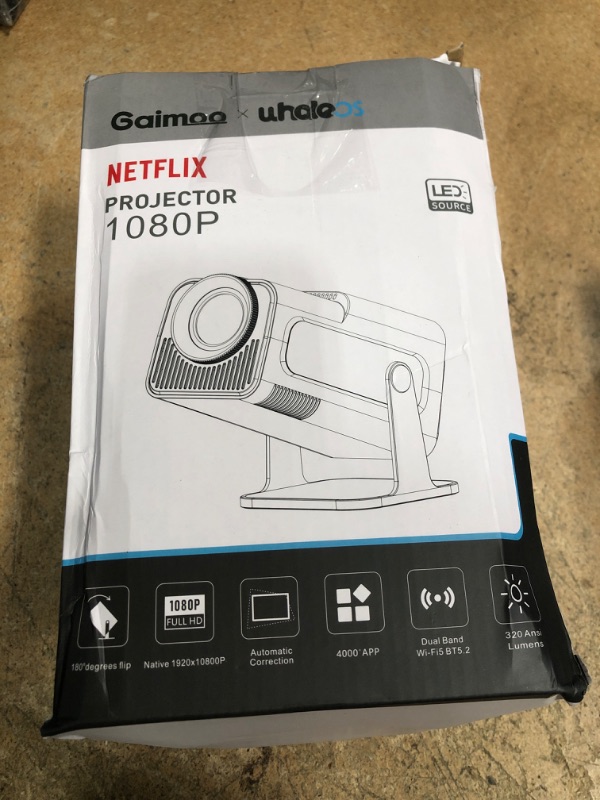Photo 1 of [NetfIix Official/Stereo Speakers] 4K Projector with Wifi and Bluetooth, 1080P Native Mini Projector Portable, One-Click Use Built-in NetfIix/YouTube/PrimeVideo/D+, Smart Home Outdoor Projector-White