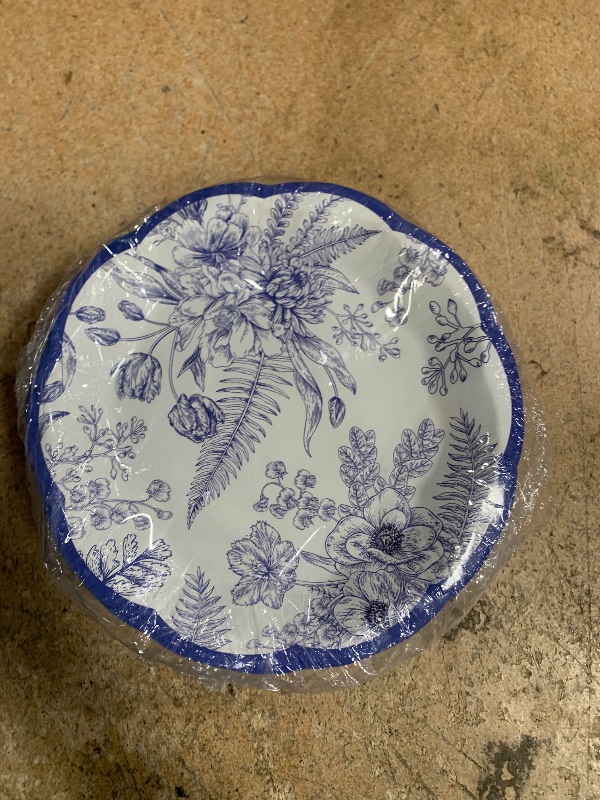 Photo 1 of 100 Pcs Blue Floral Paper Plates Disposable Dessert Baby Bridal Shower Party Supplies Floral Dessert Plates Bulk Birthday Tea Party Serving Tray for Wedding Birthday Supplies