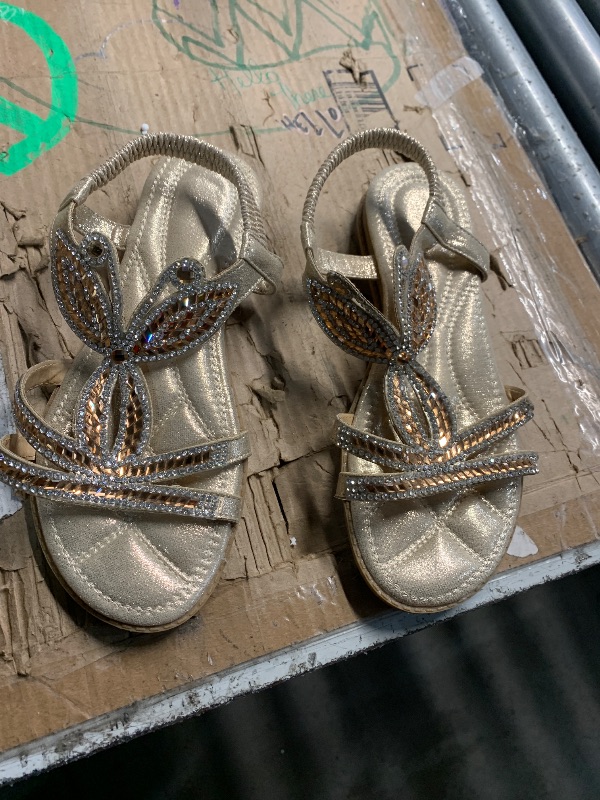 Photo 1 of ***(HEAVILY USED/ MINOR DAMAGE)**iCKER Women Rhinestone Sandals T-Strap Buckle Bohemian Pearl Crystal Flat Sandals-PD18-Gold-7.5