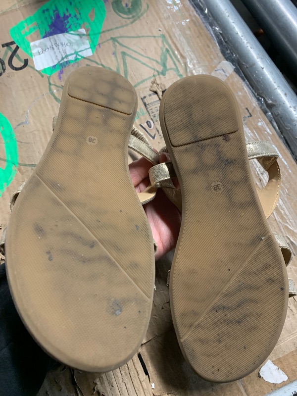 Photo 1 of ***(HEAVILY USED/ MINOR DAMAGE)**iCKER Women Rhinestone Sandals T-Strap Buckle Bohemian Pearl Crystal Flat Sandals-PD18-Gold-7.5