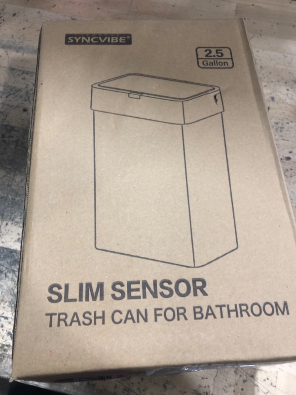 Photo 1 of ( mini trash) SYNCVIBE Slim Sensor Trash Can with Lid 2.5 Gallon Bathroom Trash Bin, 9.5 Liter Small Smart Garbage Can, Motion Sensor Trash Can with Automatic Lid, Plastic Waterproof Waste Basket for Bedroom