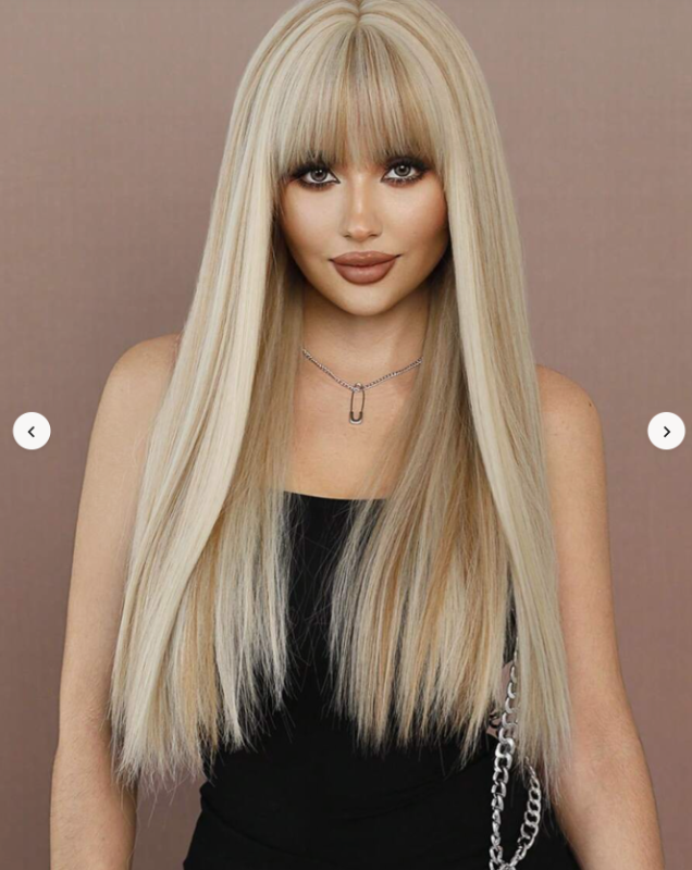 Photo 1 of **PHOTO FOR COLOR REFERNCE** Tangyaoyusun 28Inch blonde Wig with Bang Long Wavy Curly Hair Cosplay Wig For Girls Women Theme Party (BLONDE)