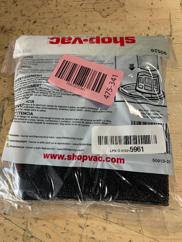 Photo 1 of Shop-Vac 9052633 Foam Filter Sleeve for Wet Pickup, Reusable & Rinsable, Fits TV Models 151-782 & 629-115