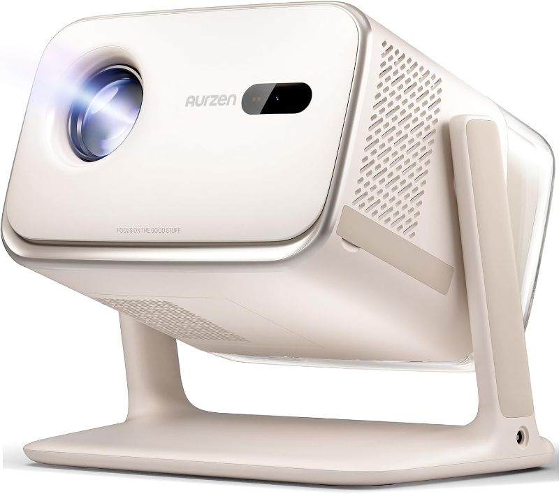 Photo 1 of Aurzen BOOM mini Google TV 4K Supported Smart Projector with WiFi and Bluetooth, Outdoor & Home Movie Projector with 20W Speakers DoIby Audio, Real-Time Focus & Keystone, 500 ANSI Lumens, Off-white
