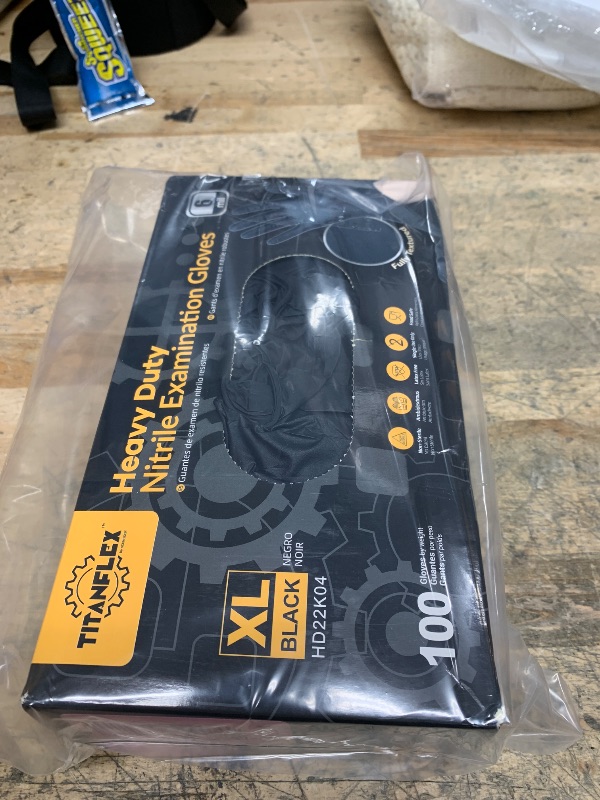 Photo 1 of *** OPENED****   TitanFlex Disposable Nitrile Exam Gloves, 6-mil, Black, XL 100-ct Box, Heavy Duty, for Cooking, Mechanics, Latex Free, Food Safe Rubber for Food Prep