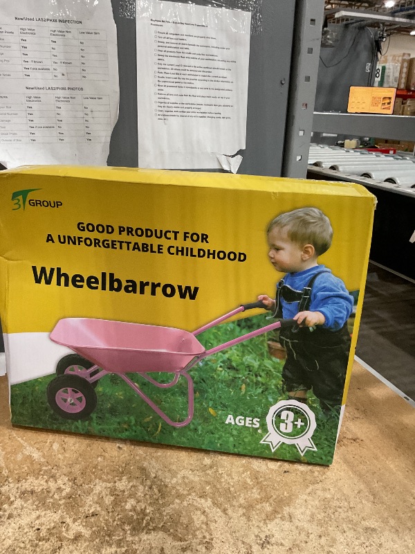 Photo 1 of 3T GROUP Pink Kids Wheelbarrow,Girl Toddler Wheelbarrow for Kids,Child Metal Wheel Barrow Gardening Tool,Wheel Barrel All Seasons Sowing,Digging Sand,Sweeping Leaves,Shoveling Snow(Pink)