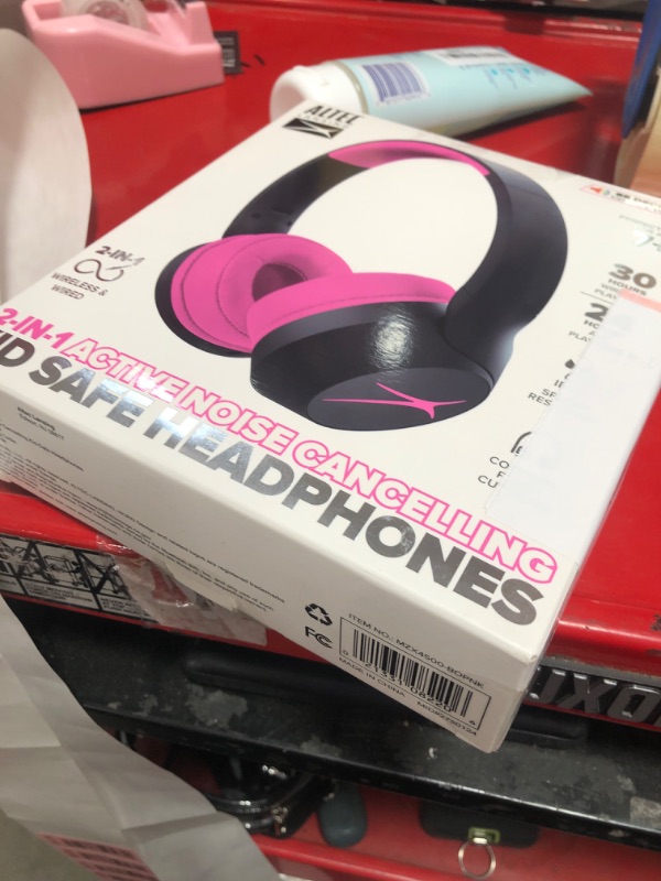 Photo 1 of **CHARGES BUT NO POWER ON** Altec Lansing Kid Safe Noise Cancelling Wireless Headphones 15H Battery, 85dB Volume Limit, Foldable Design Powerful Sound, Active Noise Cancellation Perfect for Kids Ages 7+ (Blackout Pop Pink)