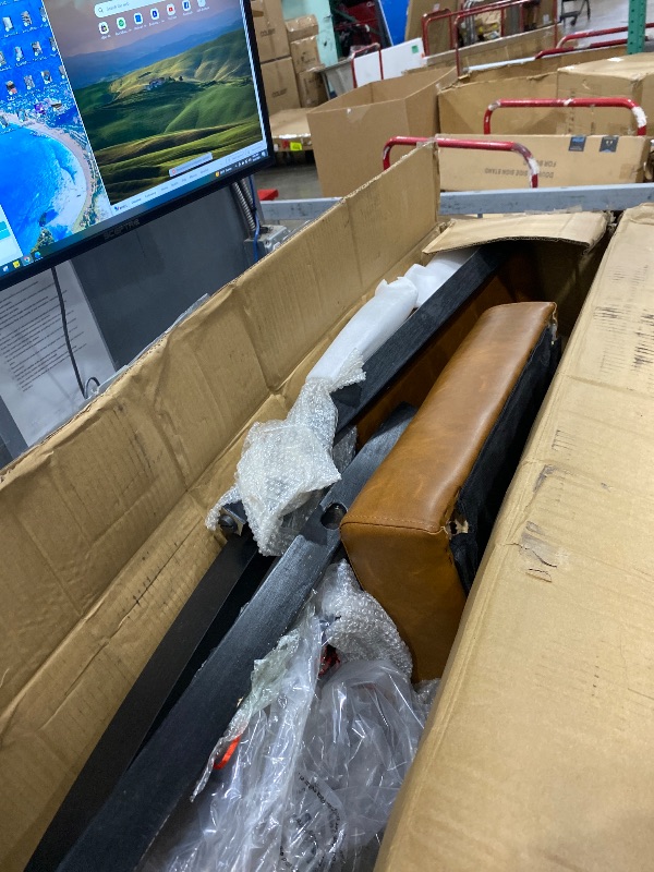 Photo 1 of ***PARTS ONLY***CangLong Mid-Century Tufted Leather Kitchen Counter Upholstered Bar Stool with Wood Legs Set of 1,Brown (KU-191322)