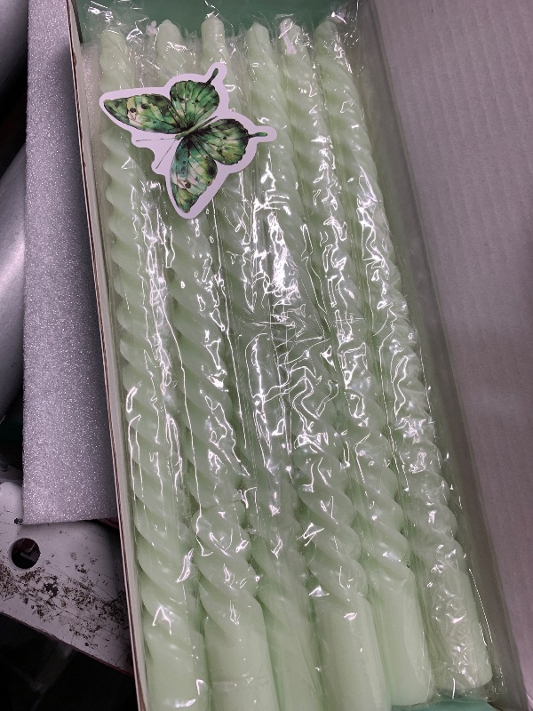 Photo 1 of (one is broken)(see all images) 6 Pack 10 Inch Olive-Green Spiral Taper Candles for Christmas and Spring Home Decoration, Unscented Dripless Twisted Candlesticks 