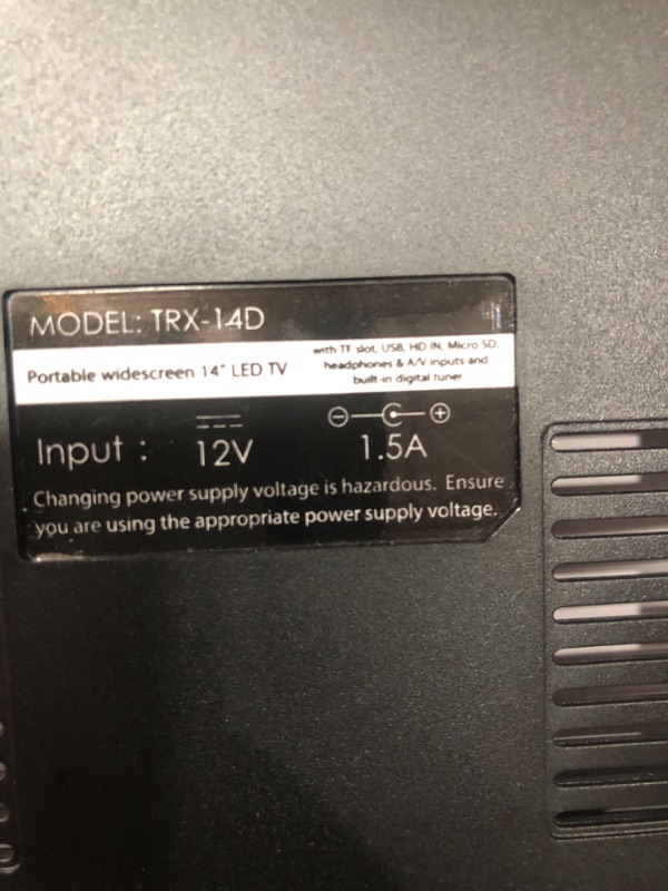Photo 1 of ***SCREEN NOT WORKING***Trexonic Portable Rechargeable 15.4 Inch LED TV with HDMI, SD/MMC, USB, VGA, AV in/Out & Built-in Digital Tuner, TRX-D15