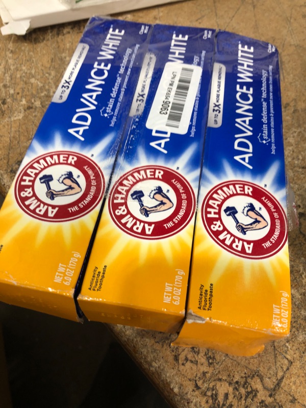Photo 1 of **Only 3** ARM & HAMMER Advance White Toothpaste, Teeth Whitening Baking Soda Toothpaste with Stain Defense Technology and Fluoride, Clean Mint Flavor, 6.0 Oz (4 Pack)