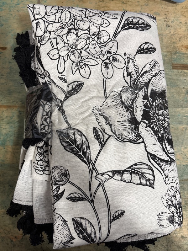 Photo 1 of 100% Blackout Black Floral Farmhouse Curtains Living Room Thermal Insulated Drapes Elegant Peony Pattern & Tassel Curtains 2 Panels Blocking Curtains for Windows Floral Drapes (52W*63L)