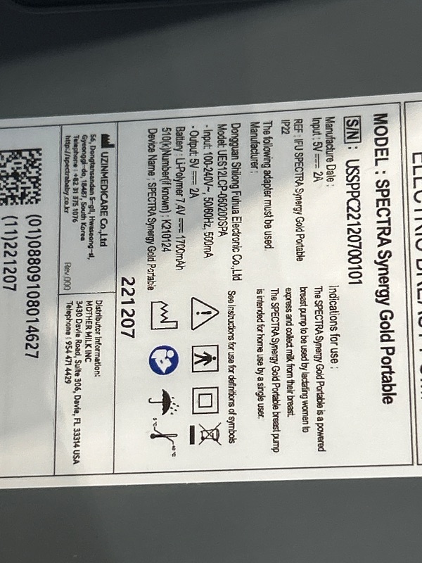 Photo 1 of **FOR PARTS ONLY**
Spectra - Synergy Gold Portable - Dual Adjustable Electric Breast Pump - Breastfeeding Essential