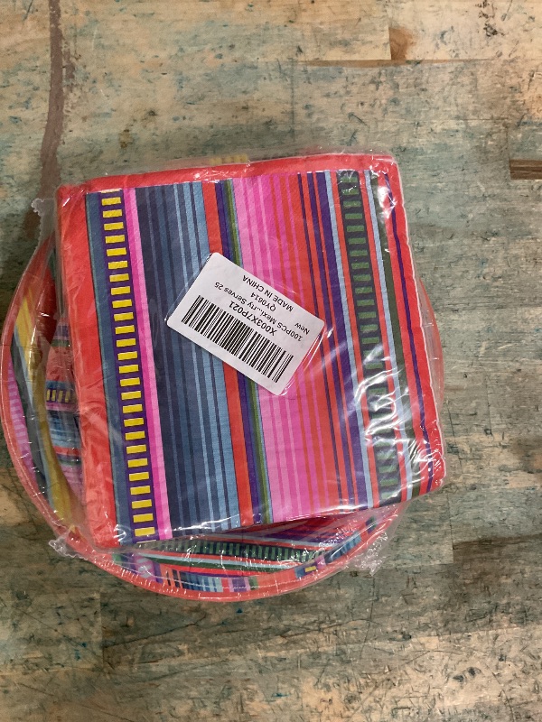 Photo 1 of 100PCS Mexican Serape Fiesta Plates and Napkins Party Supplies Mayo Tableware Set Decor Favors for Mexico Taco Colorful Stripes Pinata Ponchos Platters Dance Party Serves 25