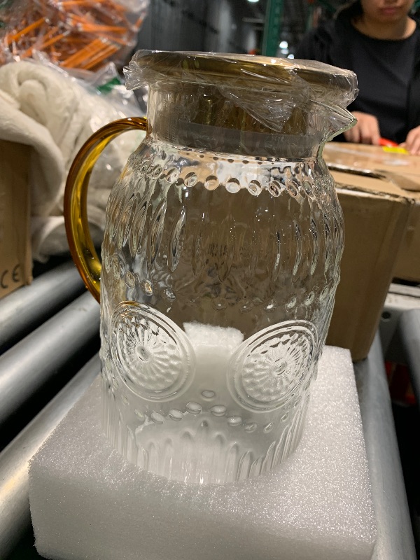 Photo 1 of (see all images) Amzcku Glass Pitcher with Lid, 68 oz/ 2 Liter Vintage Water Pitcher,Glass Water Carafe for Cold Brew