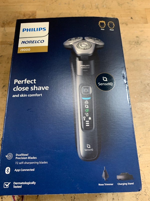 Photo 1 of Philips Norelco Shaver i9000, Wet & Dry Electric Shaver, Ink Black, SenseIQ Technology, Triple Lift & Cut System, 360 Rotating Dual SteelPrecision Precision Blades, Nose Trimmer, Model X9000/90