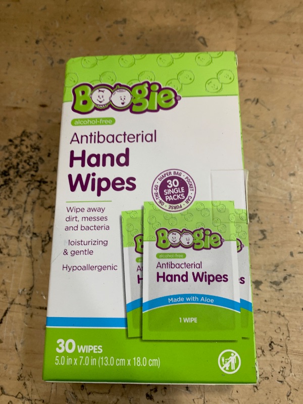 Photo 1 of Boogie Antibacterial Hand Wipes, Alcohol Free, Hypoallergenic and Moisturizing Aloe, For Kids and Adults - 30 Wipes (Pack of 1)