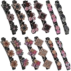 Photo 1 of 12PCS Sparkling Crystal Stone Braided Hair Clips, Braided Hair Clips for Women and Girls, Shiny Flower Rhinestone Hair Clip, Braided Duckbill Hair Clip With Crystal Hair Accessories for Styling