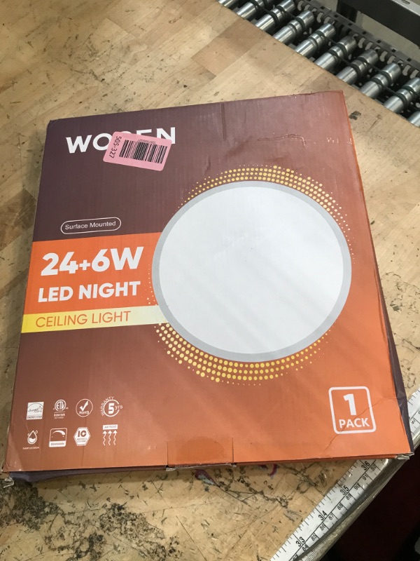 Photo 1 of 1 Pack 12 Inch White LED Flush Mount Ceiling Light with Night Light 2000K, 3000K-6000K 5 Color Temperature 24W 2400LM Ultra-Slim Ceiling Light Fixture with Remote, Round Ceiling Lights for Bedroom