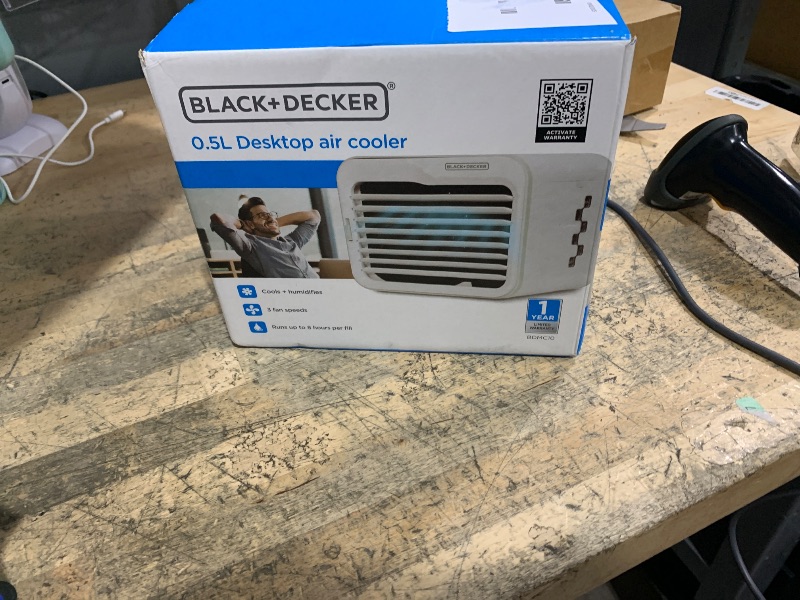 Photo 1 of **FOR PARTS ONLY/NON-FUNCTIONAL** BLACK+DECKER Desktop Air Cooler, Personal Portable Fan with 3-Speeds, Evaporative Air Cooler with 0.5L Water Tank, Air Cooler Fan for Desk, Home, Office, Bedroom, and more, BDMC10, White/Gray