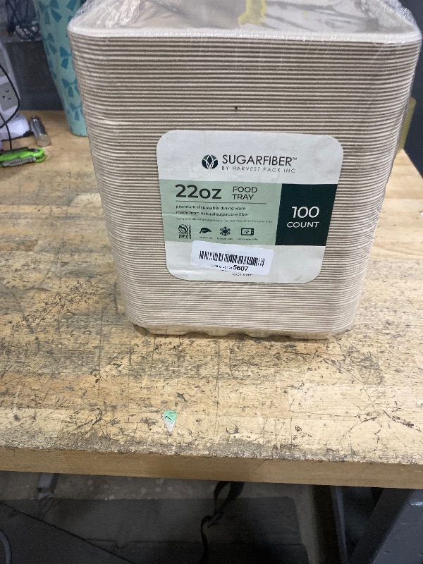 Photo 1 of [100 COUNT]Sugarfiber by Harvest Pack 22 oz PFAS FREE Disposable Food Trays, Disposable Food Container Bagasse Serving Trays, Rectangle, Made from Sugarcane Eco-Friendly Plant Fibers, No Lids included