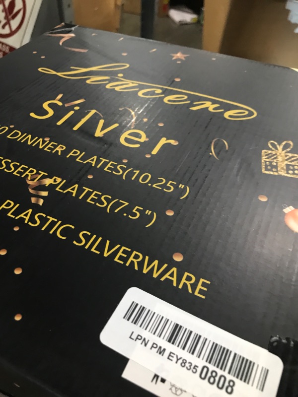 Photo 1 of Liacere 150PCS Silver Plastic Plates with Silver Cutlery - Disposable Plastic Plates Include 30Dinner Plate, 30Dessert Plate, 30Knives, 30Spoons, 30Forks - Ideal for Wedding&Christmas