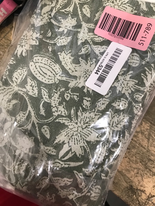 Photo 1 of DWR Floral Throw Pillow Covers 20x20 Set of 2, Block Print Decorative Pillow Covers in Deep Sage Green, Neutral Faux Linen Cotton Blend, Vintage Look for Couch, Sofa, Bed, Living Room