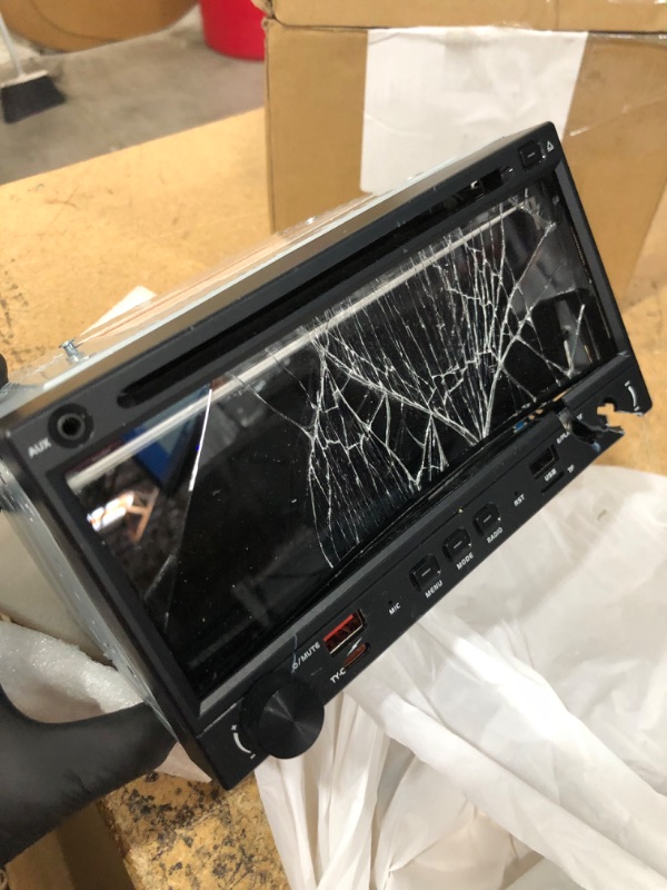 Photo 1 of **CRACKED SCREEN** Double Din Car Stereo CD DVD Player with Wireless Carplay&Android Auto, 7 inch Car Radio 4.2-Channel Audio Output Bluetooth & Voice Control, Mirror Link, Backup Camera, AM/FM Radio Type-A/C Subwoofer