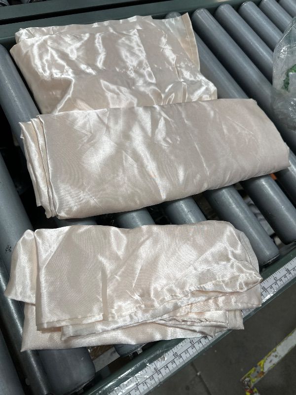 Photo 1 of ** PARTIAL SET ** MR&HM Satin Comforter California King 7 Pieces Beige - Luxurious Pinch Pleat Bedding Set with Comforter, Flat Sheet, Fitted Sheet, Pillowcases & Shams, Super Silky Soft Bed Set for All Season