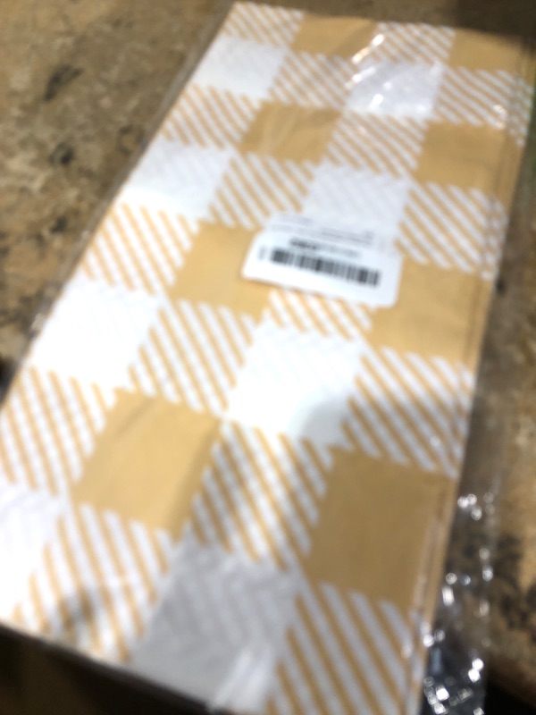 Photo 1 of 3 Pack Brownish-Yellow and White Gingham Tablecloths, 54 X 108Inch Disposable Party Table Covers Scalloped Brownish-Yellow and White Checkered Tablecloth