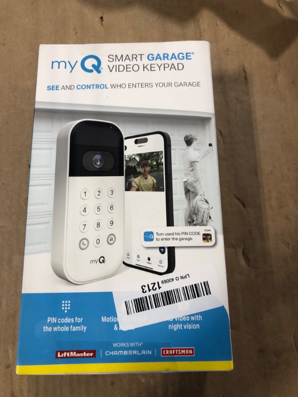 Photo 1 of myQ Smart Garage Door Video Keypad with Wide-Angle Camera,Customizable PIN Codes,and Smartphone Control–Take Charge of Your Garage Access Works with Chamberlain, LiftMaster and Craftsman openers,White